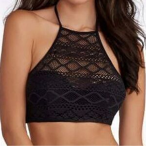 VENUS Black Lace High-Neck Bralette with Strappy Back